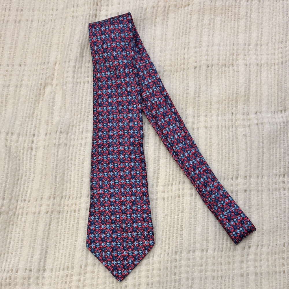 Hermes Paris Silk Elegant Floral Patterned Tie Blue Pink